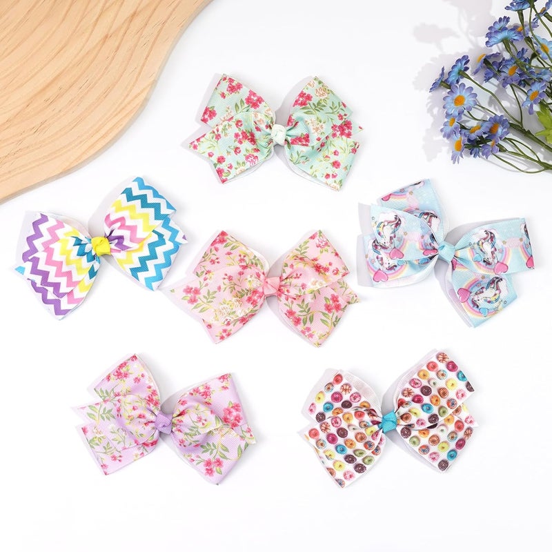 CellElection 24PCS 4.5Inch Bows for Girls Boutique Grosgrain Ribbon Rainbow Hair Bow Alligator Hair Clips Pigtail Bows Unicorn Hair Clips for Baby Girls Toddler Kids Children Teens in Pairs - Image 5
